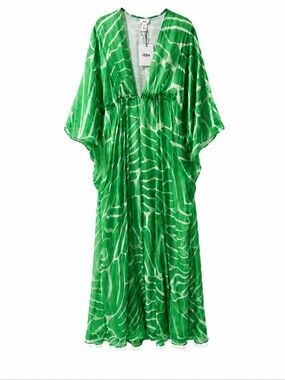 NWT ISSA Goddess Chiffon Deep V Green Glow Dress SZ UK12 US 8